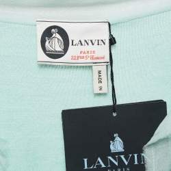 Pre Owned Lanvin Mint Green Cotton & Silk Knit Fringed Collar Sleeveless Top M