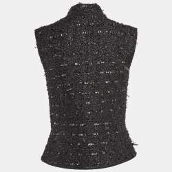 Lanvin Black Shiny Tweed Zip-Up Waistcoat S