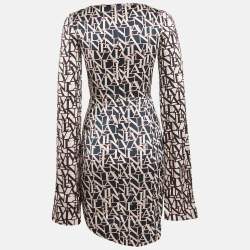Pre Owned Lanvin Blue Printed Satin Flared Sleeve Mini Dress S