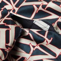 Pre Owned Lanvin Blue Printed Satin Flared Sleeve Mini Dress S