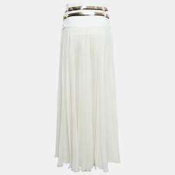 Pre Owned Lanvin White Chiffon Triple-Buckle-Up Wrap Skirt S
