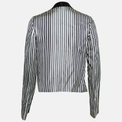 Lanvin Navy Blue/White Stripe Embellished Satin Blazer S