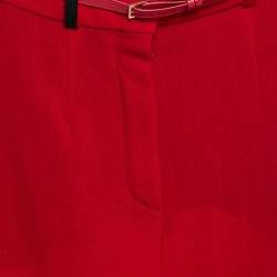 Lanvin Red Wool Belted Wide-Leg Trousers S