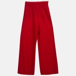 Lanvin Red Wool Belted Wide-Leg Trousers S