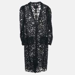 Pre Owned Lanvin Black Floral Lace Full Sleeve Shrug M