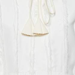 Pre Owned Lanvin Off-White Crepe Fringed Maxi Dress M