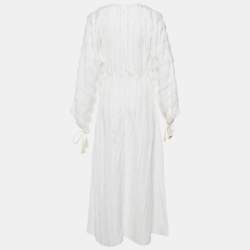 Pre Owned Lanvin Off-White Crepe Fringed Maxi Dress M