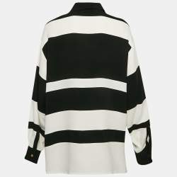 Pre Owned Lanvin Black/White Stripe Panelled Crepe Oversized Shirt M