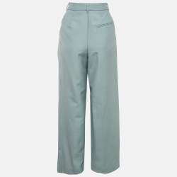 Pre Owned Lanvin Green Wool Blend Pleated Wide Leg Trousers S