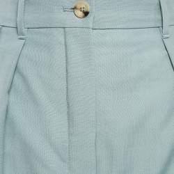 Pre Owned Lanvin Green Wool Blend Pleated Wide Leg Trousers S