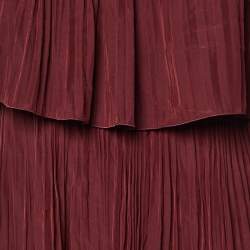 Pre Owned Lanvin Maroon Sateen Pleated One Shoulder Dress L