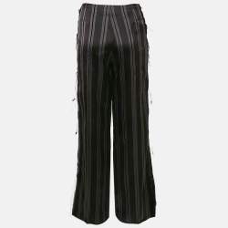 Pre Owned Lanvin Black Stripe Silk Frayed Trousers M