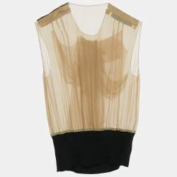 Lanvin Beige Sheer Silk Bow Detail Sleeveless Top S