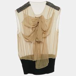 Lanvin Beige Sheer Silk Bow Detail Sleeveless Top S