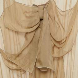 Lanvin Beige Sheer Silk Bow Detail Sleeveless Top S