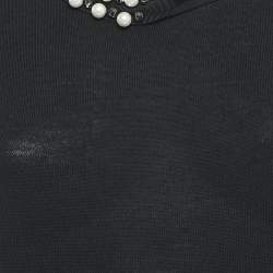 Lanvin Black Knit Embellished Neck Sleeveless Top M