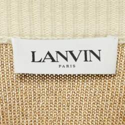 Pre Owned Lanvin Cream Cashmere & Wool Knit Logo Charm Detail Sweater S
