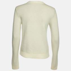 Pre Owned Lanvin Cream Cashmere & Wool Knit Logo Charm Detail Sweater S