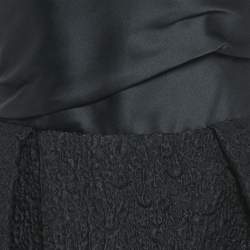 Lanvin Black Satin and Textured Jacquard Bow Detail Strapless Mini Dress M
