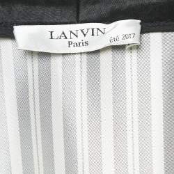 Pre Owned Lanvin Navy Black/White Stripe Satin Floral Applique Coat M