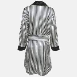 Pre Owned Lanvin Navy Black/White Stripe Satin Floral Applique Coat M