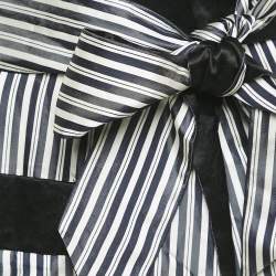 Pre Owned Lanvin Navy Black/White Stripe Satin Floral Applique Coat M