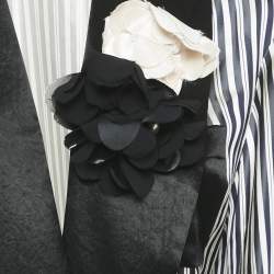 Pre Owned Lanvin Navy Black/White Stripe Satin Floral Applique Coat M