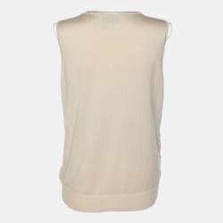 Lanvin Beige Floral Lace Cotton Sleeveless Top L