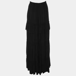 Lanvin Black Silk Layered Ruffle Maxi Skirt L