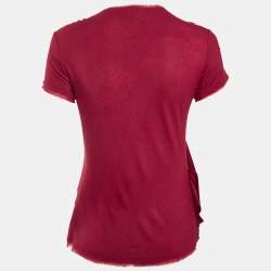 Pre Owned Lanvin Red Jersey Satin Drape Trim Detail Top S