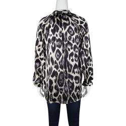 Lanvin Multicolor Leopard Print Long Sleeve Silk Blouse S