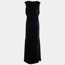 Pre Owned Lanvin Navy Blue Velvet Sleeveless Maxi Dress M