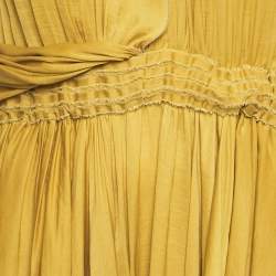 Pre Owned Lanvin Yellow Satin Gathered Mini Dress S