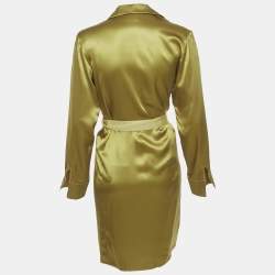 Pre Owned Lanvin Green Satin Silk Short Wrap Dress S
