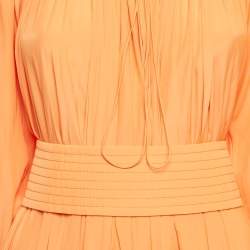 Pre Owned Lanvin Orange Crepe Cape Detail Ruffled Charmeuse Dress L