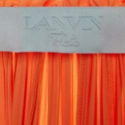 Pre Owned Lanvin Orange Crepe Cape Detail Ruffled Charmeuse Dress L