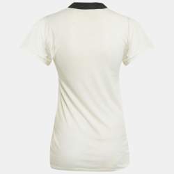 Pre Owned Lanvin Cream Flower Applique Embellished Cotton Blend T-shirt S