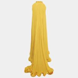 Pre Owned Lanvin Yellow Charmeuse Gathered Asymmetric Tribute Long Dress S 