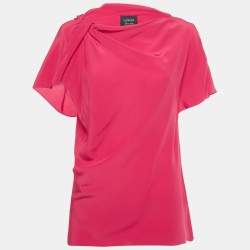 Pre Owned Lanvin Pink Silk Drape Neck Detail Top M