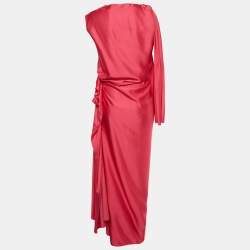 Pre Owned Lanvin Pink Satin Draped Wrap Maxi Dress S