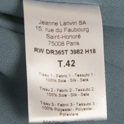 مملوكة مسبقًا فستان لانفين حرير أزرق لائحة بتفاصيل درابية ماكسي كبير