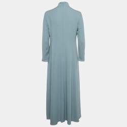 مملوكة مسبقًا فستان لانفين حرير أزرق لائحة بتفاصيل درابية ماكسي كبير