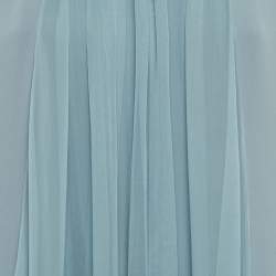 مملوكة مسبقًا فست ان لانفين حرير أزرق لائحة بتفاصيل درابية ماكسي كبير