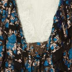 مملوكة مسبقًا Lanvin Black Floral Brocade & Lace Ruffled Blouse M