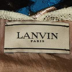 مملوكة مسبقًا Lanvin Black Floral Brocade & Lace Ruffled Blouse M