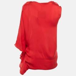 مملوكة مسبقًا فستان لانفان قصير بكتف واحد حرير أحمر صغير