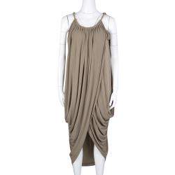 Pre Owned Lanvin Brown Gathered Draped Sleeveless Dress M