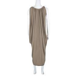 Pre Owned Lanvin Brown Gathered Draped Sleeveless Dress M
