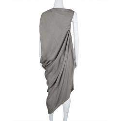 Pre Owned Lanvin Grey Gathered Tie Detail Draped Asymmetric Dress M