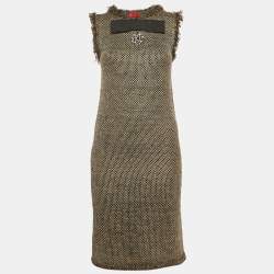 Pre Owned Lanvin Black/Grey Lurex Knit Bow Detail Mini Dress S